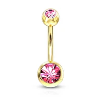 Gold PVD Double Jewelled Navel Barbell 14g