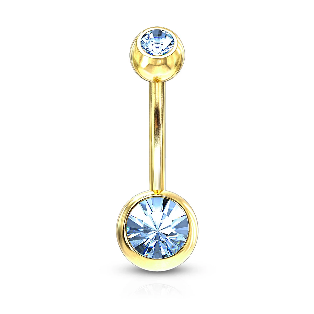 Gold PVD Double Jewelled Navel Barbell 14g