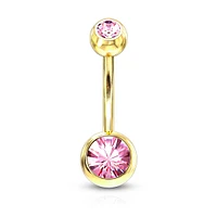 Gold PVD Double Jewelled Navel Barbell 14g