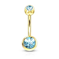 Gold PVD Double Jewelled Navel Barbell 14g