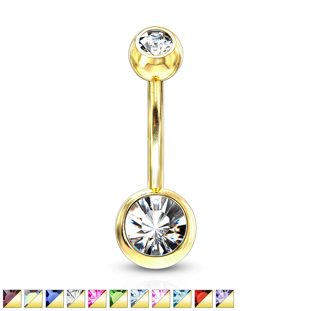 Gold PVD Double Jewelled Navel Barbell 14g