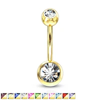 Gold PVD Double Jewelled Navel Barbell 14g