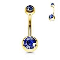 Gold PVD Double Crystal Navel Barbell 14g