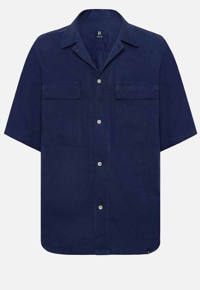 Sobrecamisa Cuello Cubano Azul Marino De Lino