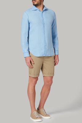Chemise bleue en lin coupe droite