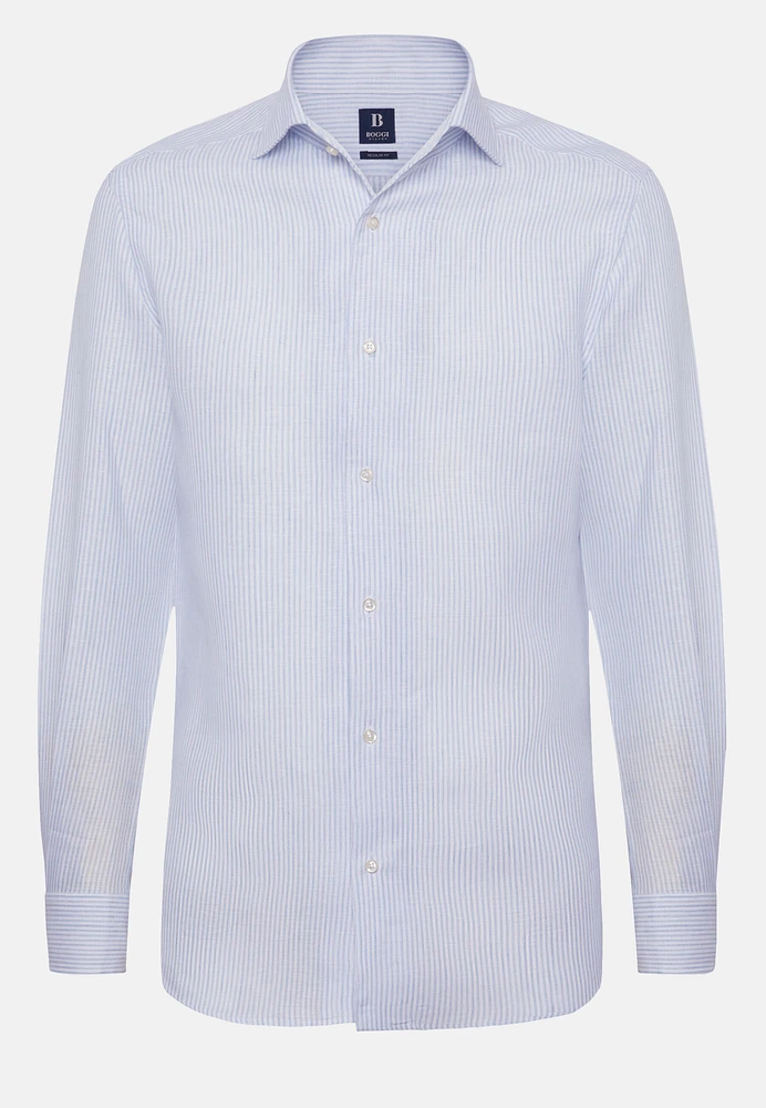 Camisa de Rayas Celestes Lino Regular Fit