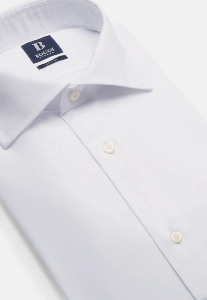 Camisa Blanca De Sarga Algodón Slim Fit