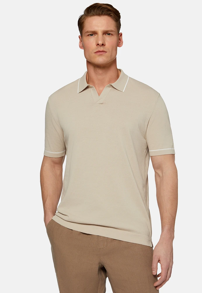 Polo de Punto Beige Crepé Algodón