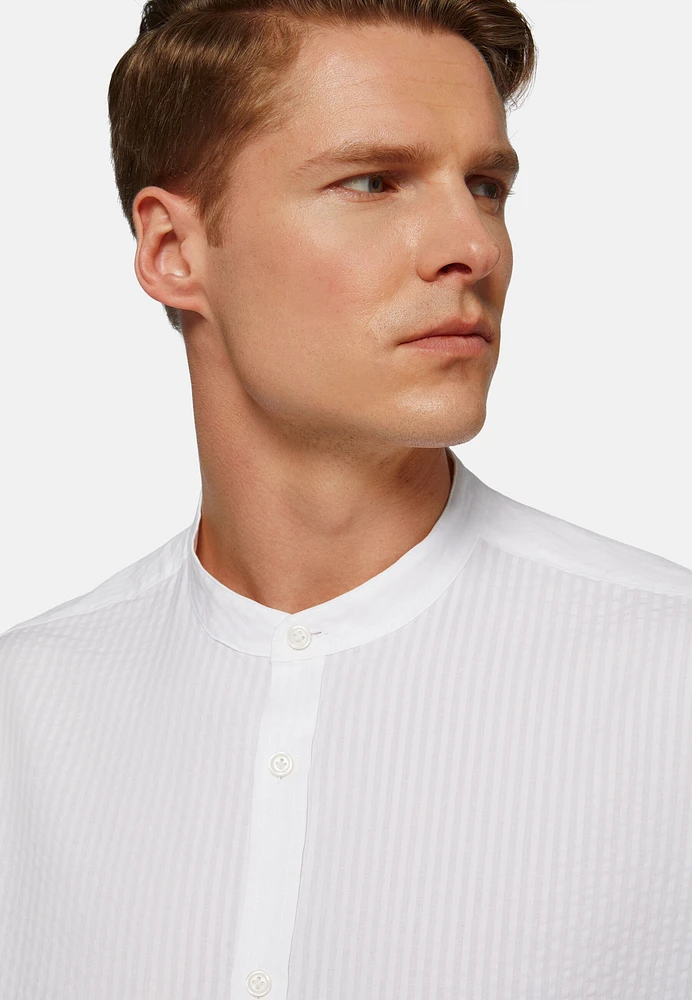 Camisa Blanca De Seersucker Corte Regular