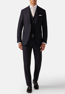 Costume Bleu Marine Sablé En Laine