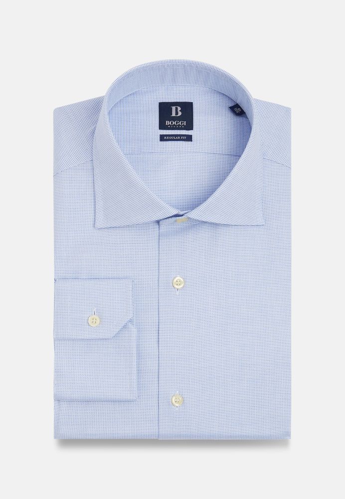Dress shirt dobby blue in cotton regular fit