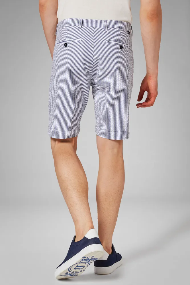 Bermudas Con Pinzas De Seersucker Algodón A Rayas