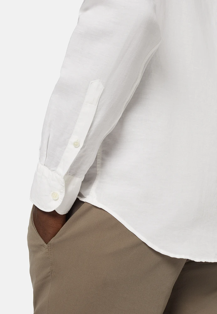 Camisa Blanca de Tencel y Lino Regular Fit