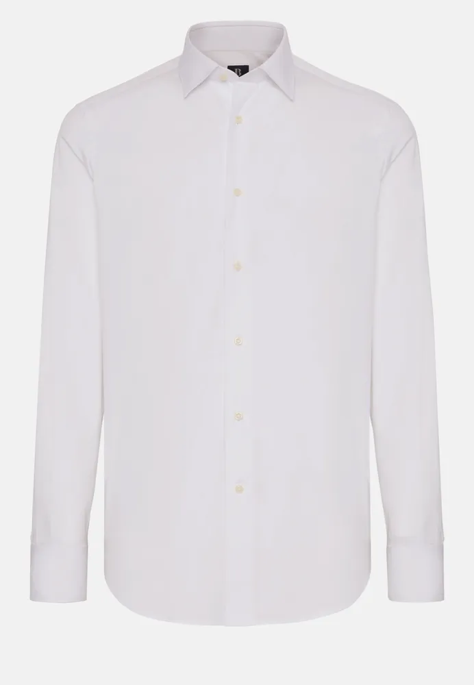 Camisa Blanca De Algodón Elástico Corte Slim