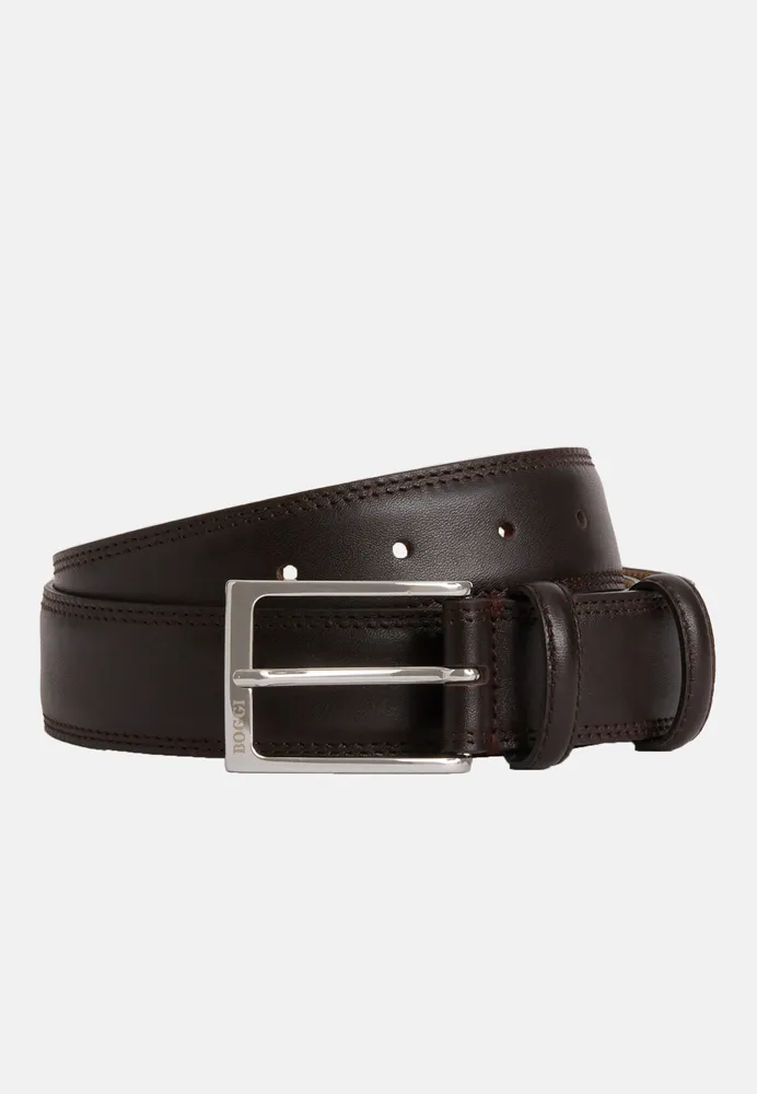 Ceinture En Cuir Foulonné Avec Coutures