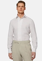 Camisa de Rayas Beige Lino Corte Regular