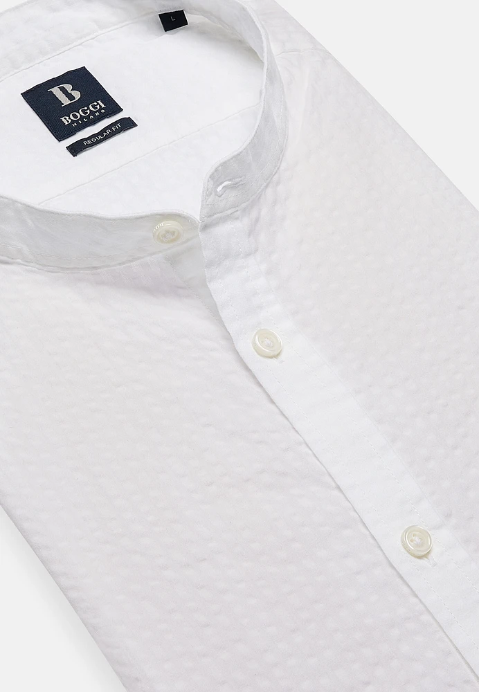 Camisa Blanca De Seersucker Corte Regular