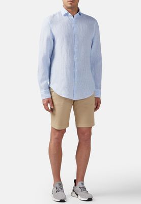 Casual shirt striped light blue linen regular fit