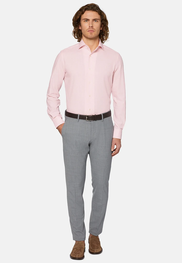 Camisa Rosa De Algodón Dobby Regular Fit