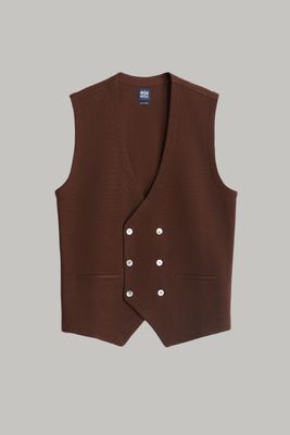 Gilet marron foncé à double boutonnage en laine mérinos