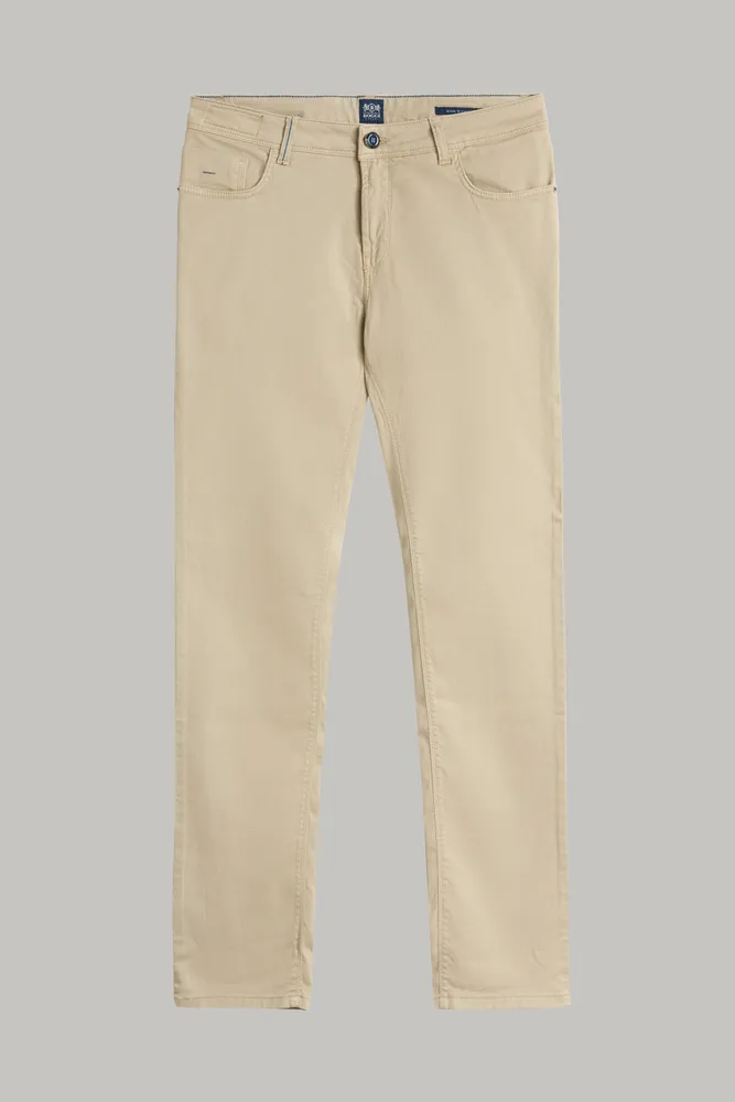 Jean beige en coton tencel extensible