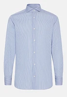 Camisa De Rayas Celestes Algodón Dobby Slim Fit