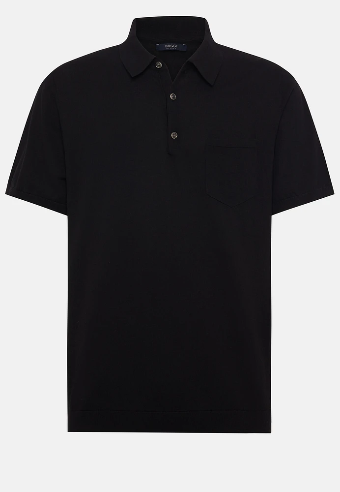 Polo De Punto Negro Crepé Algodón