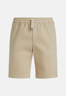 Short pants beige stretch cotton with drawstring