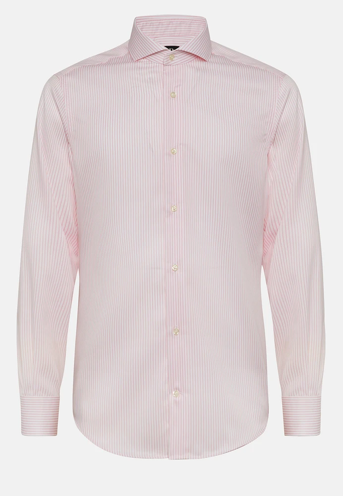 Camisa De Rayas Rosa Sarga Algodón Slim