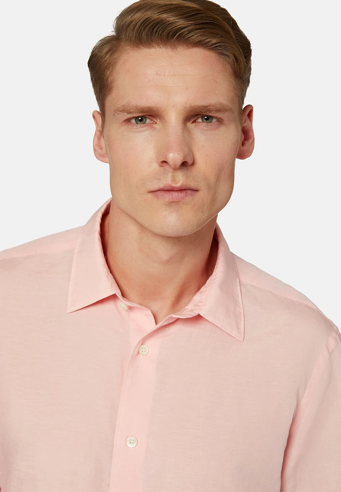 Camisa Rosa de Tencel y Lino Regular Fit