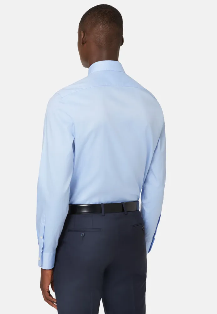 Camisa Celeste De Sarga Algodón Slim Fit