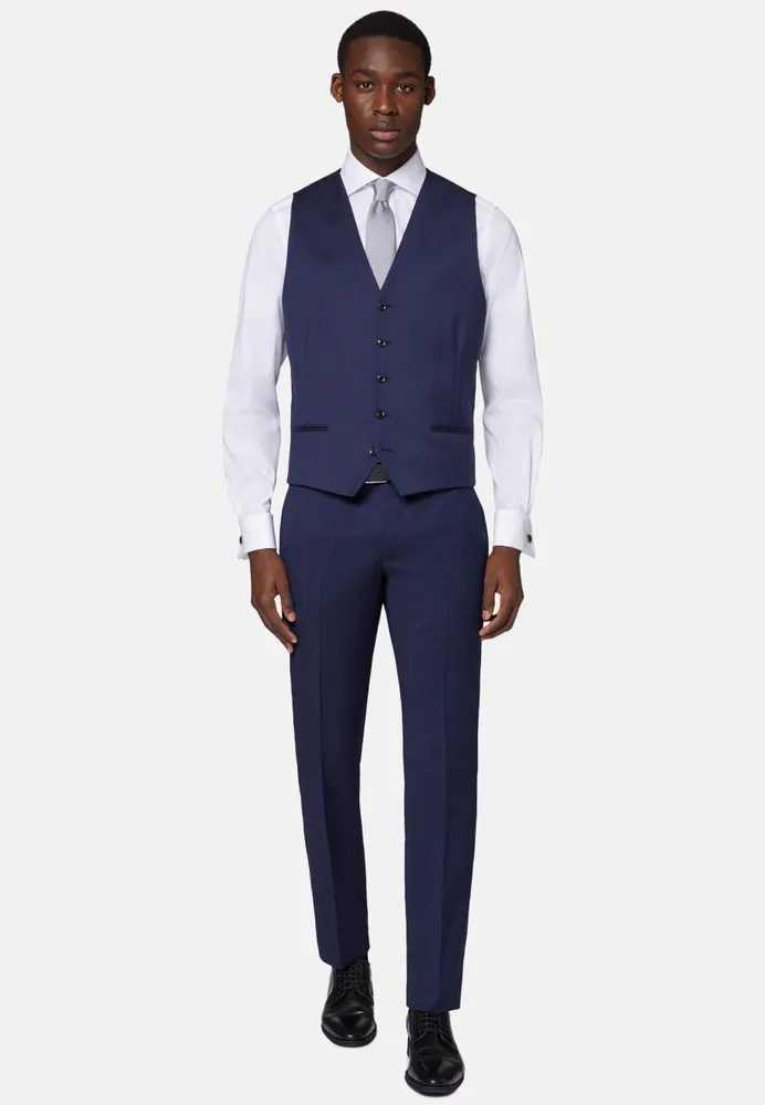 Gilet Bleu Micro-Structuré En Laine