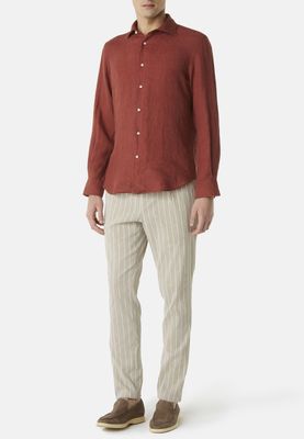 Chemise Brique En Lin Coupe Droite