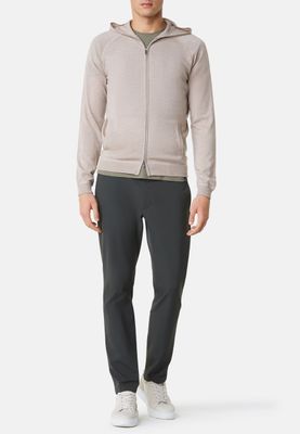 Pull Full Zip À Capuche Beige En Laine Mérinos