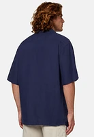 Sobrecamisa Cuello Cubano Azul Marino De Lino