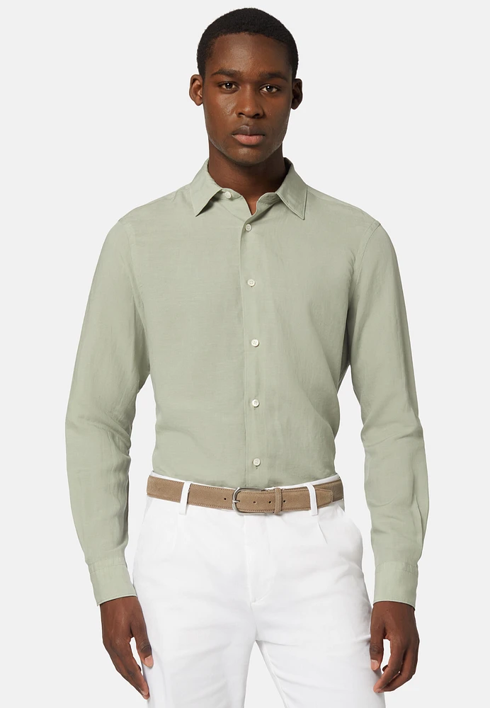 Camisa Verde De Tencel Lino Regular Fit