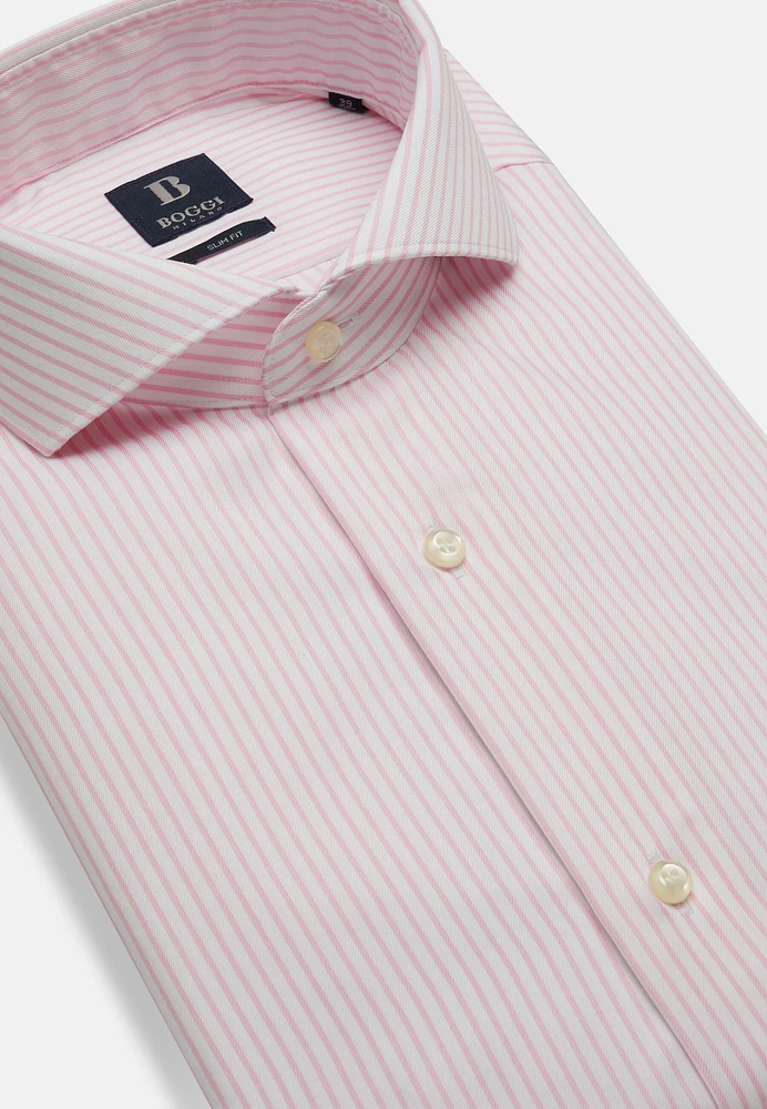 Camisa De Rayas Rosa Sarga Algodón Slim