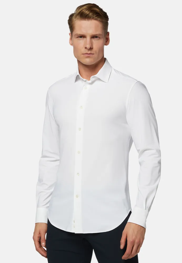 Camisa Blanca De Nailón Elástico Slim