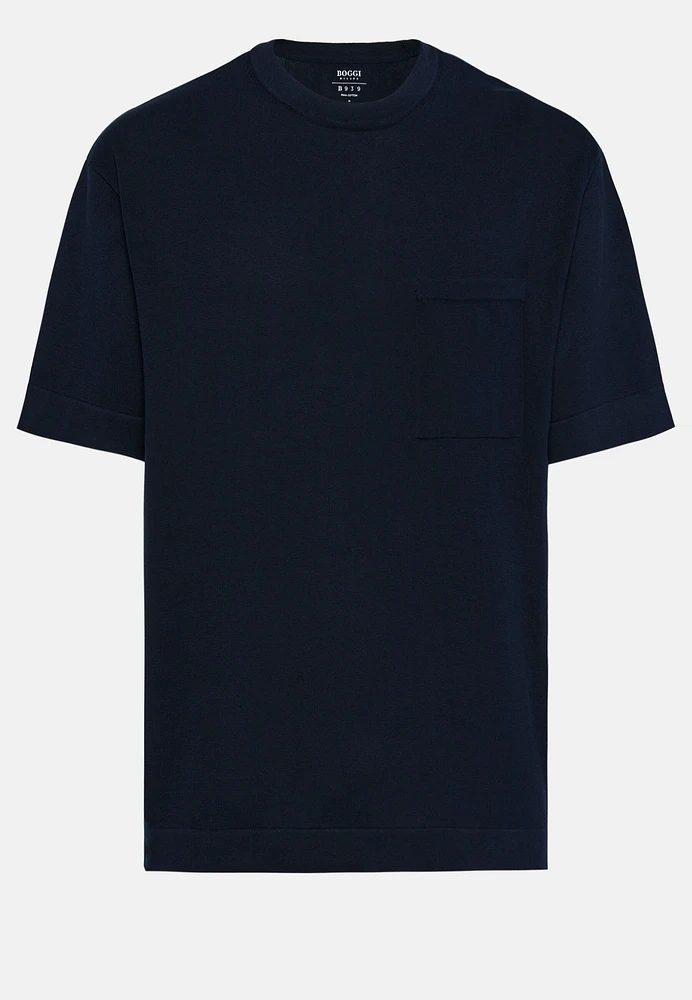 Camiseta De Punto Azul Marino Algodón Pima