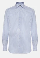 Camisa De Rayas Azul Real Sarga Algodón Slim