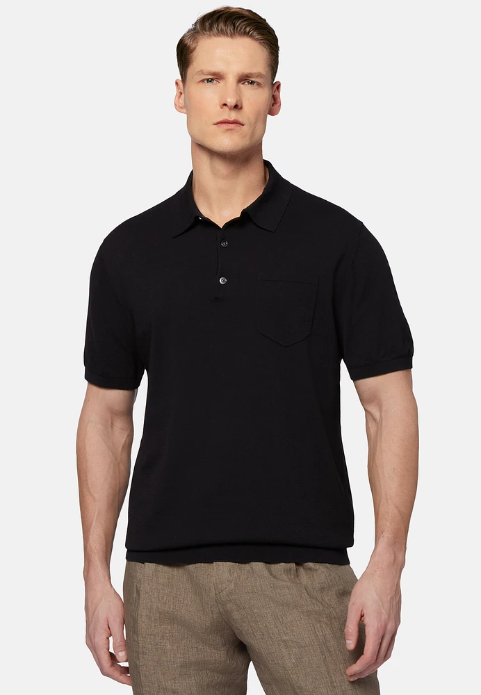 Polo De Punto Negro Crepé Algodón