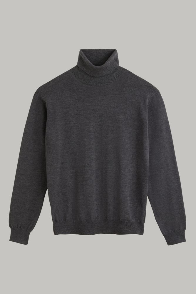 PULL À COL ROULÉ GRIS EN LAINE MÉRINOS