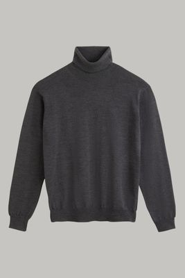 PULL À COL ROULÉ GRIS EN LAINE MÉRINOS