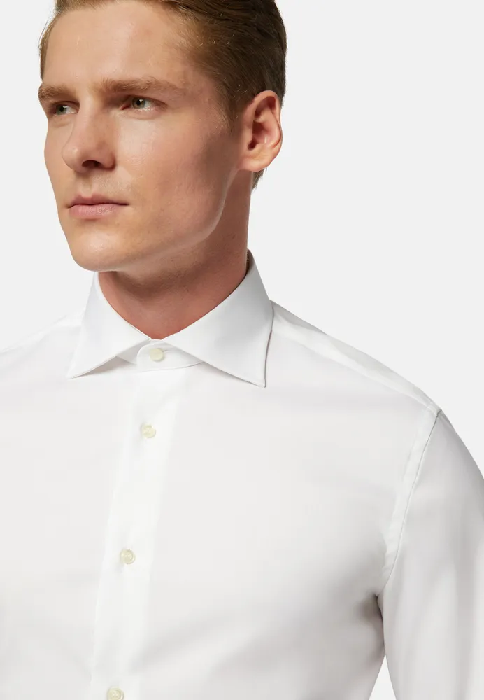 Camisa Blanca En Pin Point De Algodón Regular Slim Fit