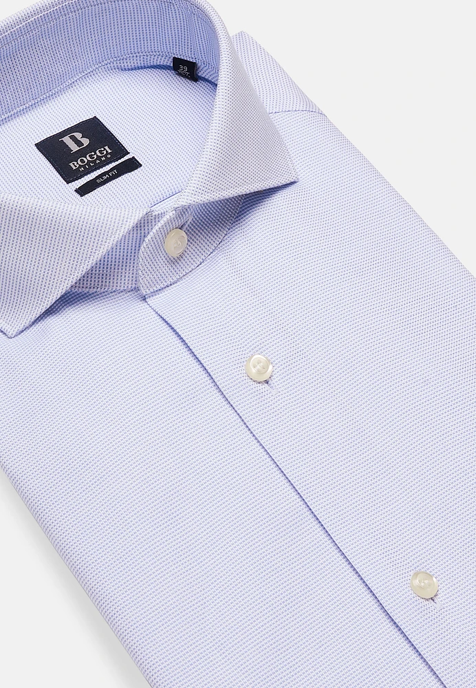 Camisa Celeste De Algodón Dobby Slim Fit