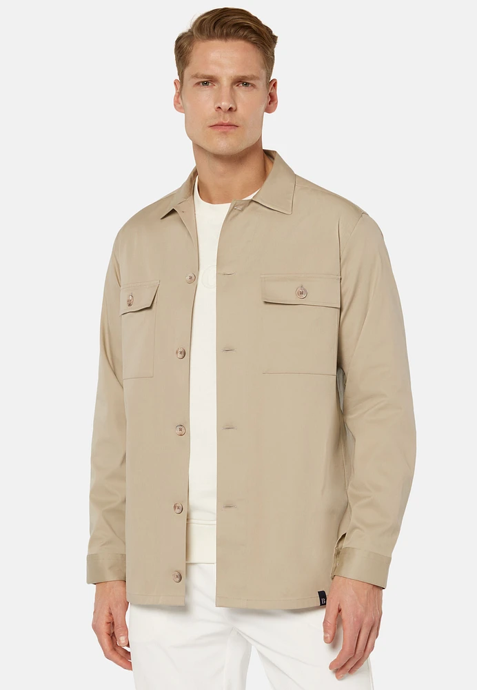 Sobrecamisa Cuello Cubano Beige De Algodón Tencel