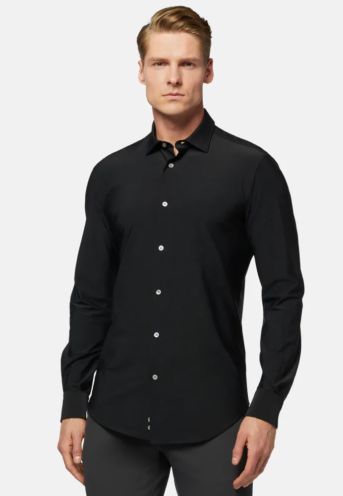 Camisa Negra De Nailón Elástico Slim