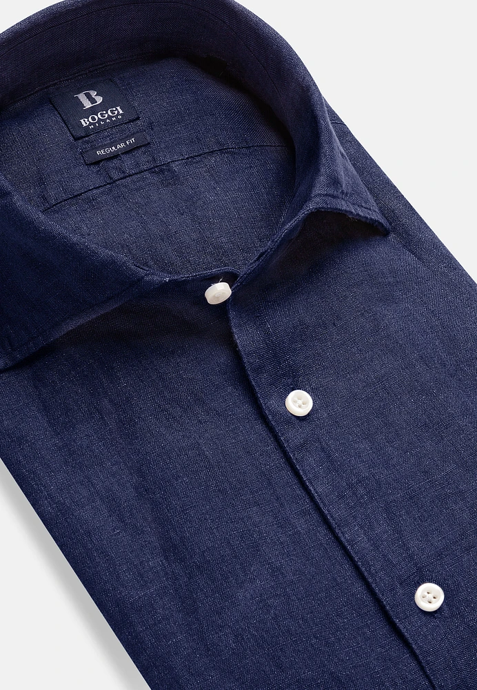Camisa Azul Marino de Lino Regular Fit