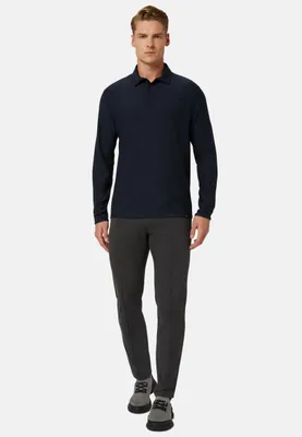 Polo En Tissu Technique Regular Fit À Manches Longues