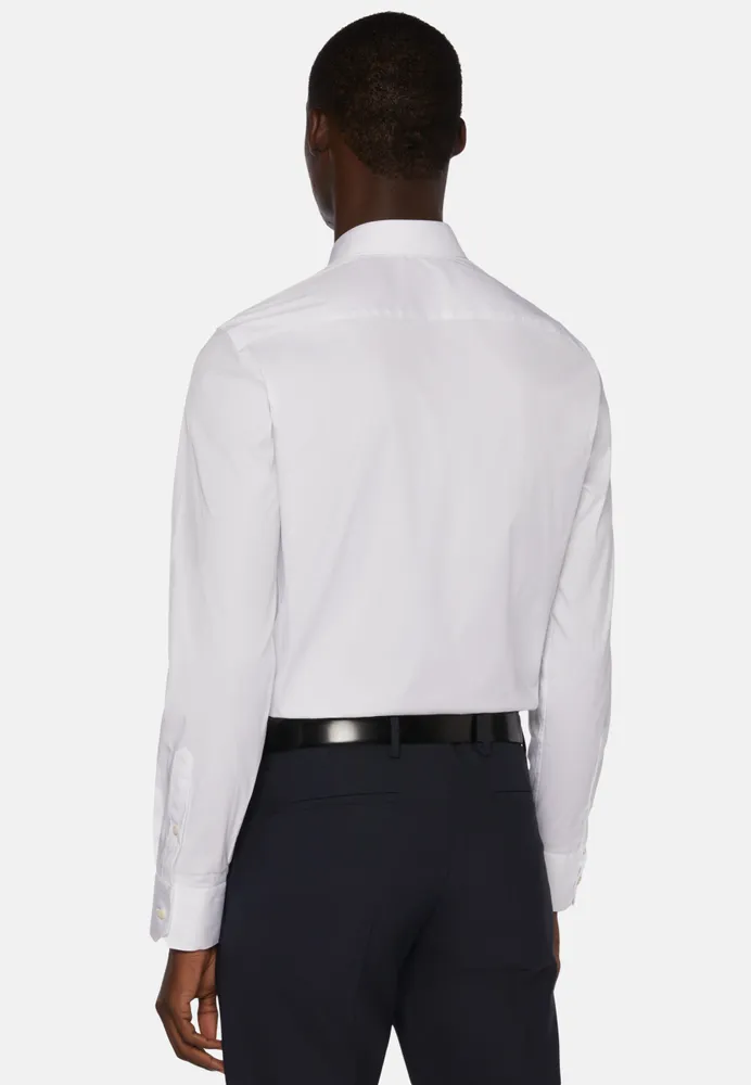 Camisa Blanca De Algodón Elástico Corte Slim